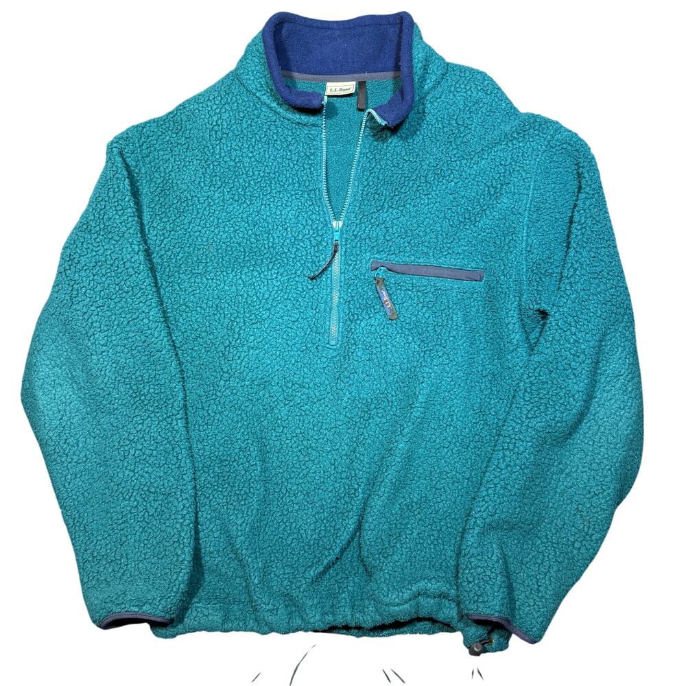 L.L. Bean Fleece Large Vintage Teal Sherpa Pullover 1/4 Zip Outdoor